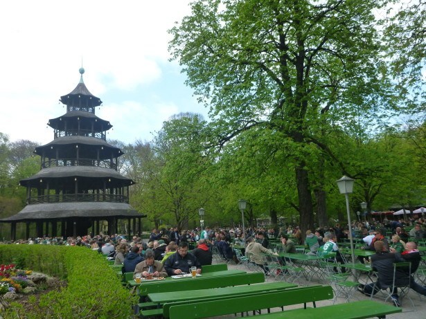 The Chinese monument and the beer garden