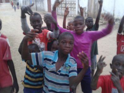 Playing football with kids near Banana Lodge, The Gambia