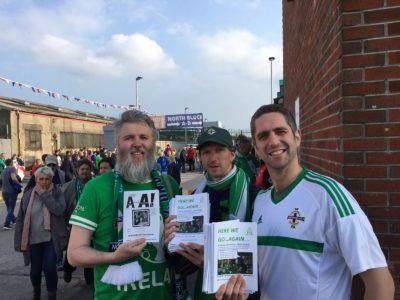 Selling football fanzines in Belfast, Northern Ireland (27th May 2016)