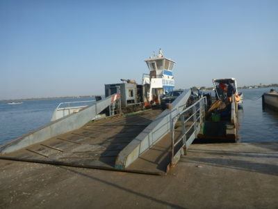 Boarding the ferry at Foundiougne, Senegal