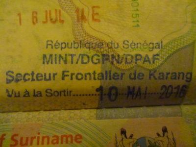 Exit stamp for Senegal at Karang
