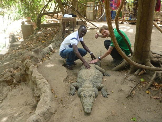 Moses Bajo and I, stroking the crocodile!
