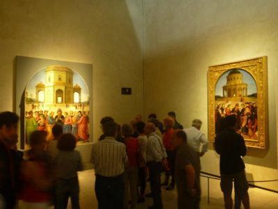 Comparing the two paintings depicting The Marriage of the Virgin by Raphael and Perugino