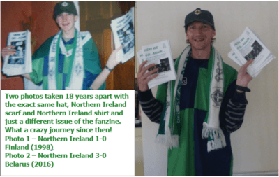 1998 to 2016 - selling Here We Go...Again (same hat, scarf, shirt and fanzine)