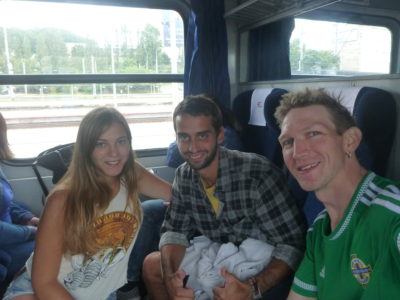 Backpacking in Poland - on a train with Marina and Jack from Gdynia to Leba