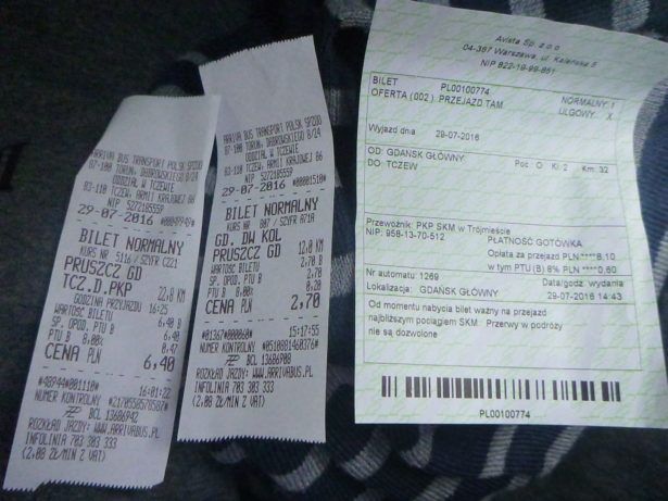 3 bus tickets including my last one from Pruszcz Gdański to Tczew!