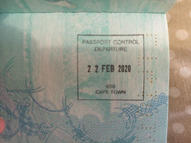 My passport stamp in Cape Town on 22.02.2020. Currently my last exit stamp.