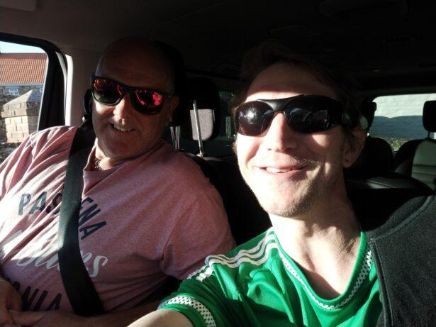 In a taxi with Kevin Le Tissier in Guernsey - Matthew's brother