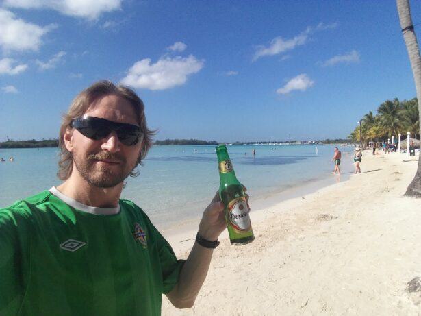A Presidente Beer on Boca Chica Beach, Dominican Republic