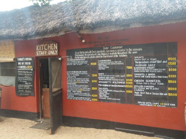 Menu at Fat Monkey's Bar, Cape Maclear, Malawi