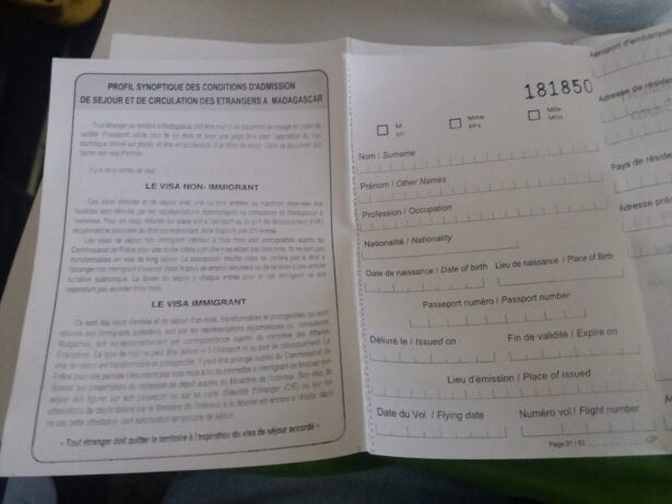 Filling In The Immigration Form for Madagascar