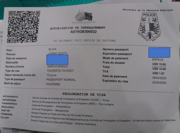 My Madagascar Visa for 10 US Dollars