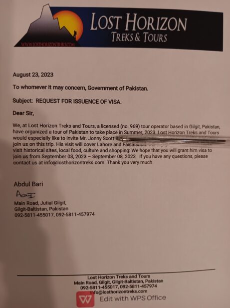 Lost Horizon Treks Issued my LOI for Pakistan