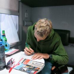 Writing, blogging on the train from Georgia into Azerbaijan in 2013