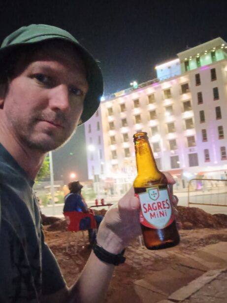 Beer at Kaipirinha for 60 pence drinking on mud opposite a 5 star hotel!