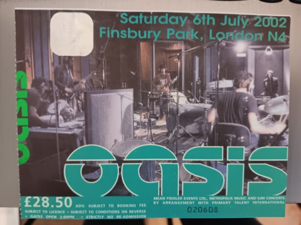 My ticket for Oasis live at Finsbury Park, London, England 2002