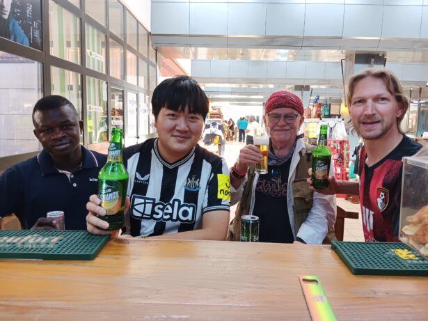 Jules, Aan, Marek and I - last drink together in Ouagadougou, Burkina Faso before flying to Niamey, Niger