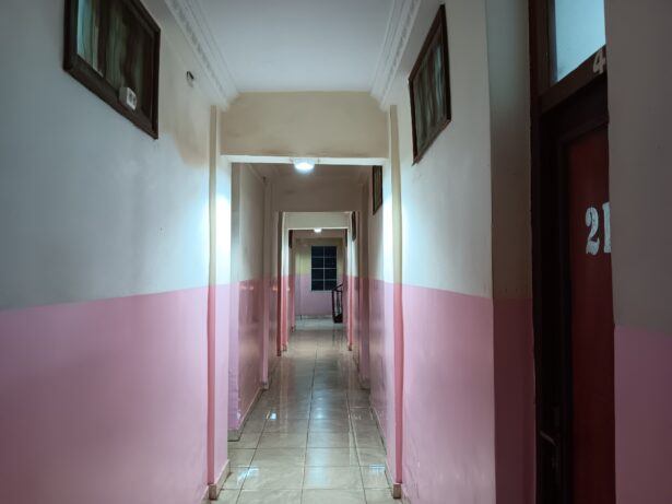 The corridor to our rooms at Gust Hotel, Bangui, Central African Republic