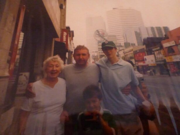 With Granny, Dad and Daniel on Yonge Street, Toronto August 2001 (when Don't Stop Living all began)