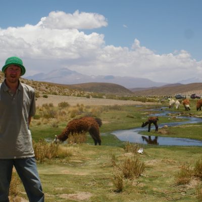 Jonny Blair in Bolivia with llamas